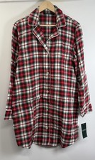 Lauren Ralph Lauren Plaid Flannel Sleep Shirt Nightgown NWT Red Green Cotton L