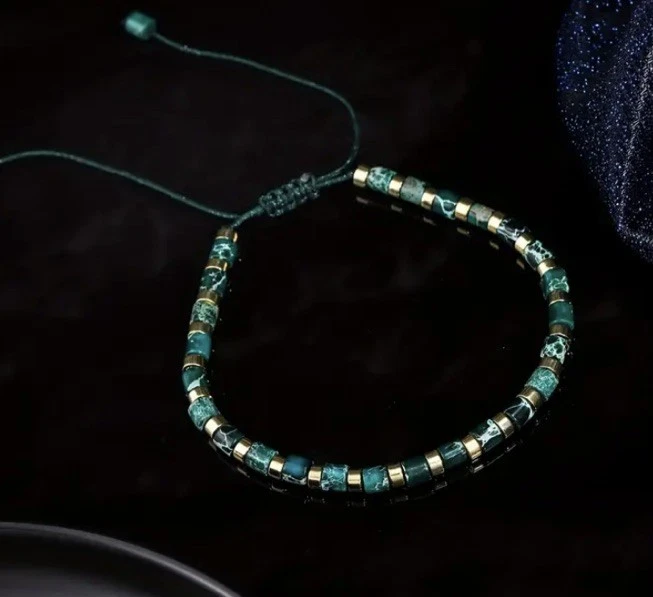 ✅ Edelstein Armband Achat Grün Natur Stein Gold Perlen Boho Unisex Verstellbar ✅ - Bild 2 von 4