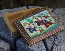 Middle Eastern Hand Painted JEWELRY BOX Khatam King's Hunting MAGNIFICENT ART!