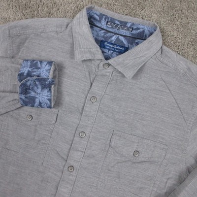 Tommy Bahama Shirt Mens Large Gray Solid Coastline Cord Flip Cuff Button Up EUC