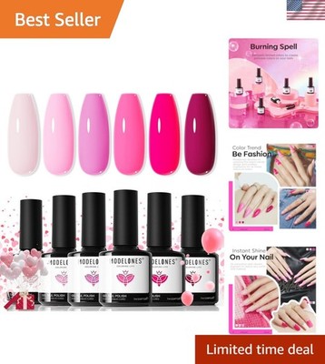 Fashionable Pink Gel Nail Polish Kit - 6 Gorgeous Shades & Color Window