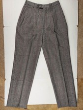 Womens 80s Vintage Pants Plaid Tapered Pleated Wool Trouser Grey Small Creased