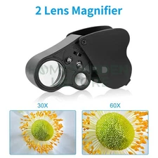 30X 60X Magnifying Magnifier Jewelers Diamonds Eye Jewelry Loupe Loop LED Lights