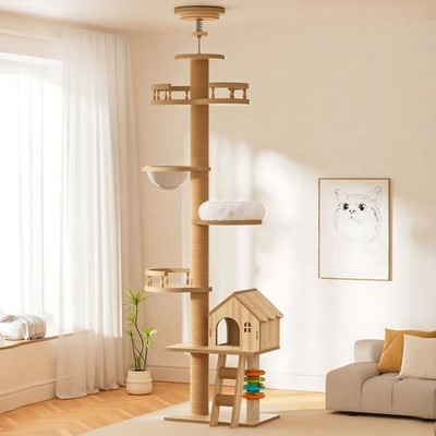 Floor to Ceiling Cat Tree, Cat Tower with Scratching Post, Adjustable Cat Tree