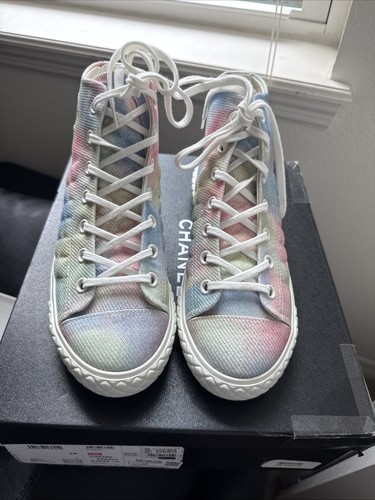 New!! CHANEL Quilted Rainbow CC High Top Sneakers Kicks Shoes Trainers 39 $1325 - Picture 14 of 19