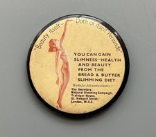 c1937 NATIONAL SLIMMING CAMPAIGN HANDBAG ADVERTISING MIRROR, 2.4” dia