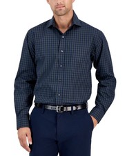 Club Room Regular-Fit Check Dress Shirt Men's 16.5 32/33 Navy Green Long Sleeve