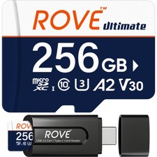 ROVE Ultimate Micro SD Card microSDXC 256GB Memory with USB 256GB, White