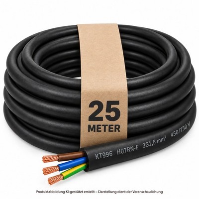 H07RN-F 3x1,5mm² 3G1,5 450/750V Gummikabel Baustellenkabel Gummileitung 25m