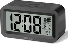 Travel Digital Alarm Clock, Battery Operated with Indoor Temperature, Desk Small