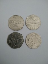 4 x 50p Coins. Circulated. Olympic rowing, Public Libraries, VC, Scouts.