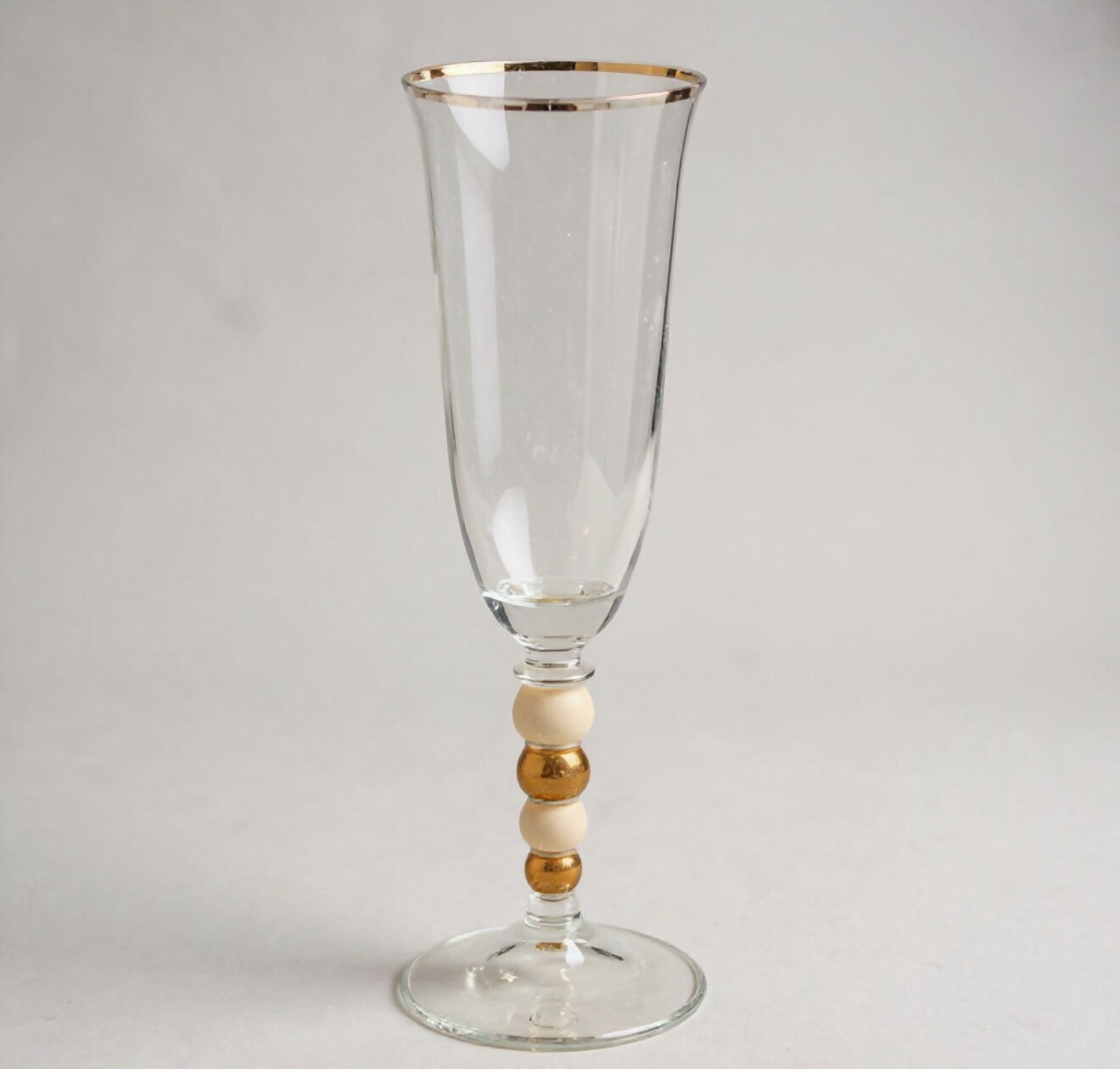Gold & Ivory Beaded Stem Champagne Flutes | Set of 4 | Excellent Condition