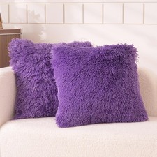 Faux Fur Purple Throw Pillow Covers, Fluffy Soft Fuzzy Decorative Pillow Case...