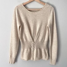 White + Warren Corset Cashmere Sweater Long Sleeve Women's Size S Beige