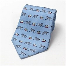 Hermes Silk Necktie Animal Pattern Light Blue...
