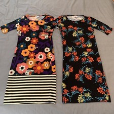 LuLaRoe Dress Womens XS Multicolor Floral Striped Knit Midi Stretch Lot of 2