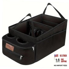 FUNNy elf Collapsible Car Backseat Organizer with 4 Cup Holders Black Upgrade