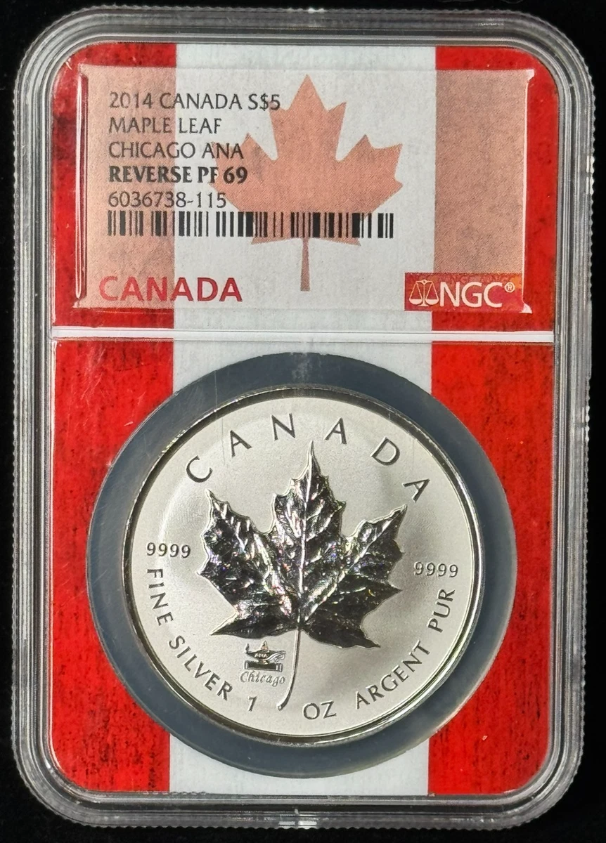 2014 Canada Maple Leaf $5 Chicago ANA Privy NGC PF69 Reverse Proof