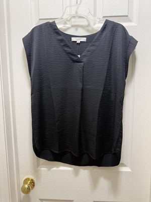 LOFT  Top w/Front Pleat Black Petite Medium 