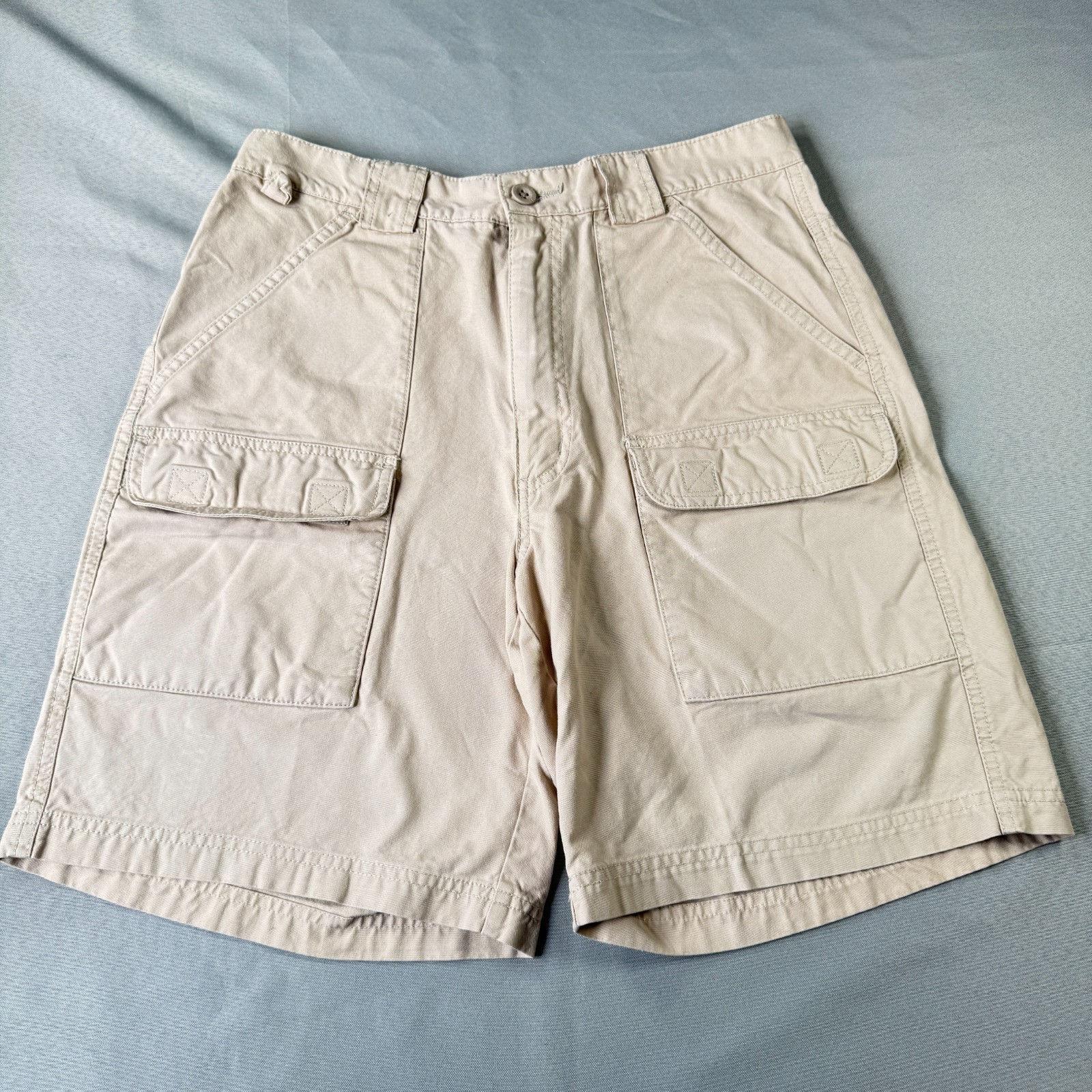 Eddie Bauer Cargo Shorts Mens 32 Khaki Utility Workwear Hiking Pockets Zip Fly