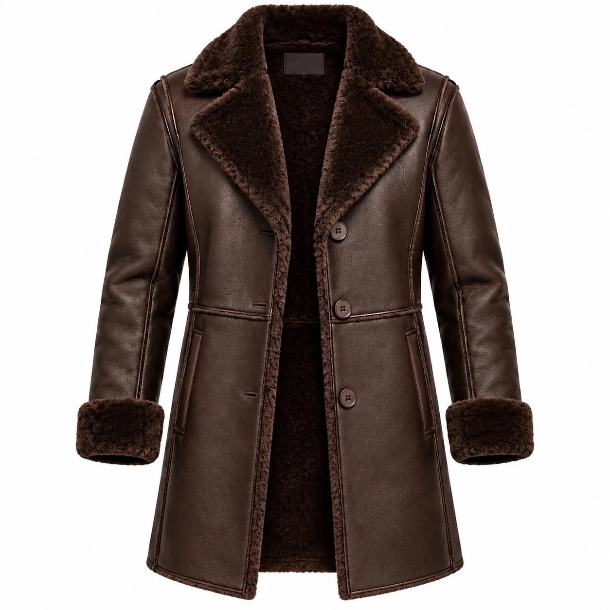 Mens Genuine Leather Shearling Coat Black Brown Fur Lined Winter Jacket - product detail image 6