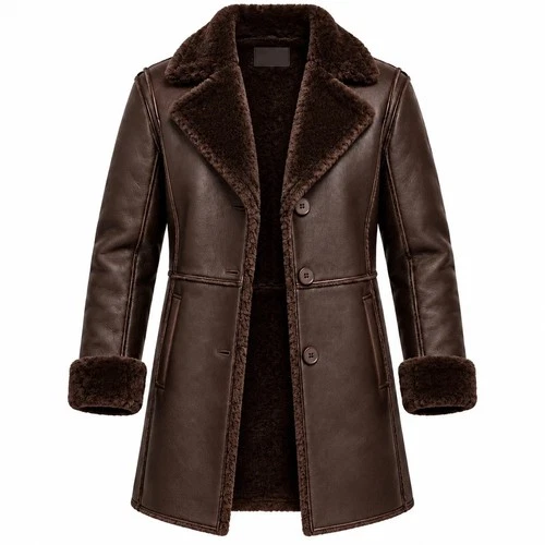 Mens Genuine Leather Shearling Coat Black Brown Fur Lined Winter Jacket image 6
