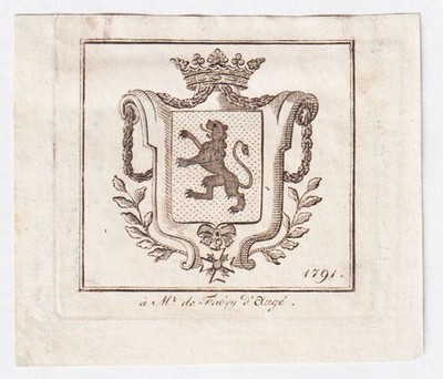 Exlibris De Fabry D'Auge Militaire Guyenne Trieste Blason Bookplate Gravure 1791