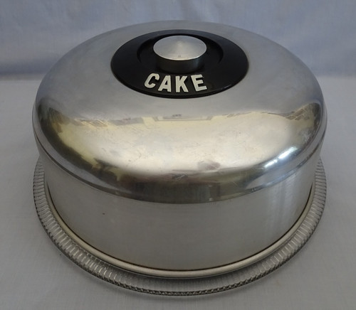 VINTAGE 1950s KROMEX CAKE COVER SAVER DOME w/ ORIGINAL GLASS PLATE - BLACK