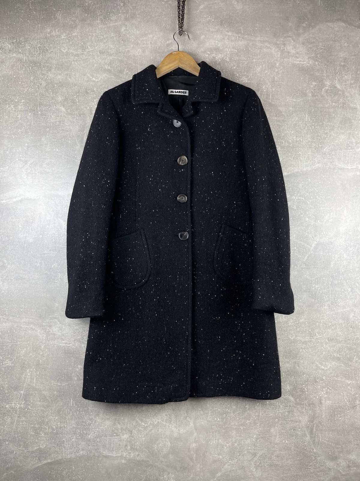 Jil Sander Wool Cashmere Tweed Coat Black Size 36 Made in Italy