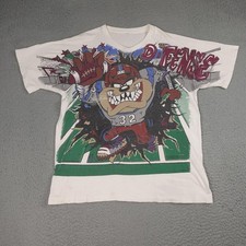 Vintage Tasmanian Devil Shirt Mens XL White Football Break Through Looney Tunes