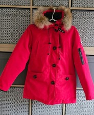 Ladies Red Winter Coat Parka Real Fur Hooded Size M UK 8/10