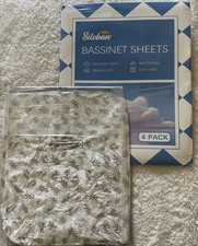Biloban 4-Pack Fitted Bassinet Sheets Soft Breathable Baby Sheets Grey/White