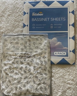 Biloban 4-Pack Fitted Bassinet Sheets Soft & Breathable Baby Sheets Grey/White