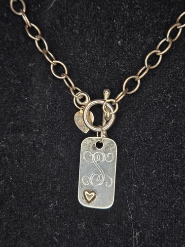 Sterling Silver Necklace with S Initial Toggle Clasp Heart Design