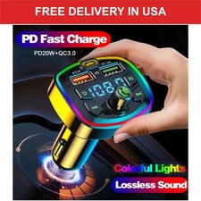 Car Bluetooth 5.0 FM Transmitter Wireless Adapter with Mic, 2.1A Dual USB Fast