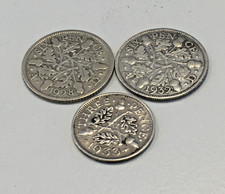 King George V Silver 6d Sixpence 1928 1932 & 3d Threepence 1933 Coins CN10 P441