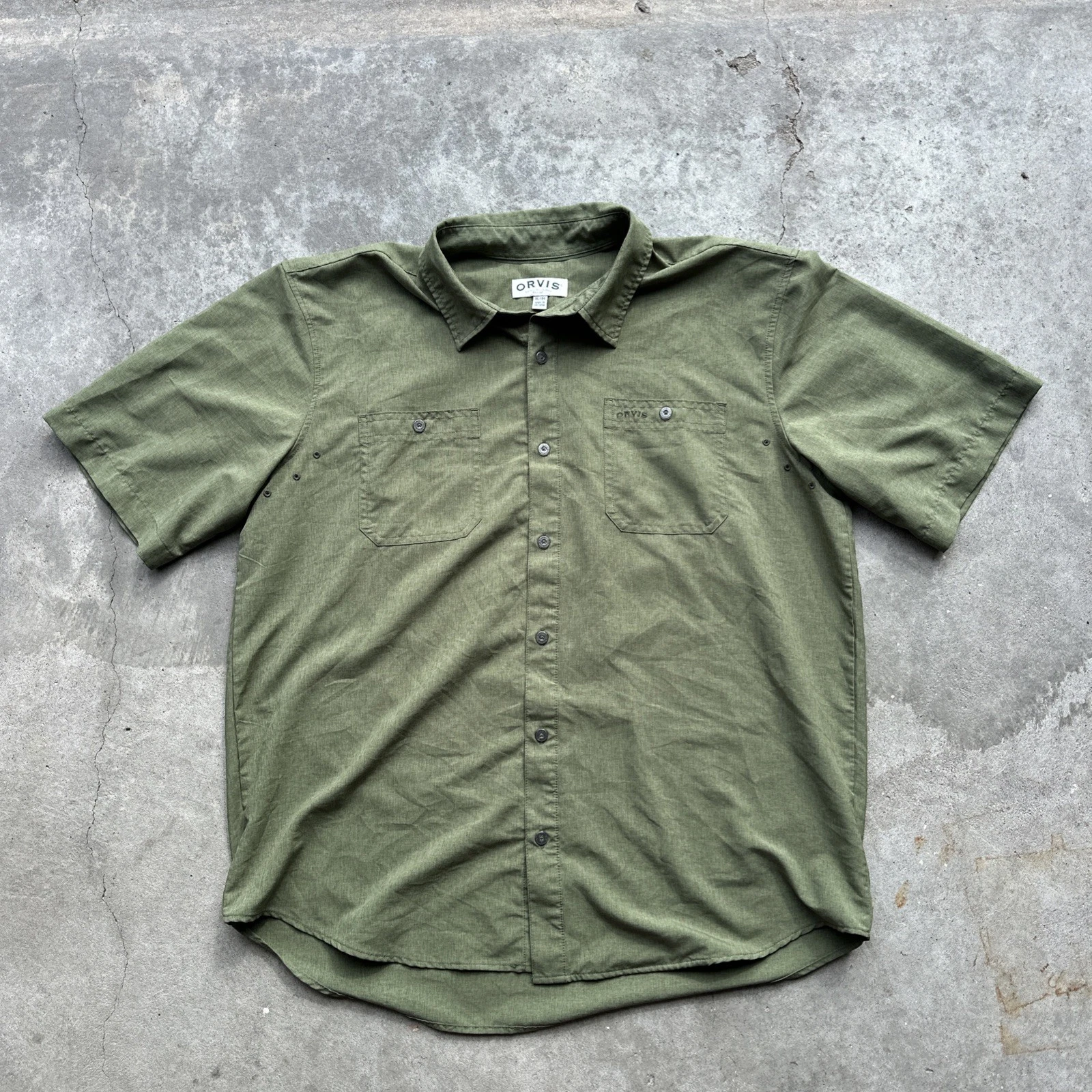Orvis Shirt Men XL Green Button Down Short Sleeve Fishing Hiking Tech