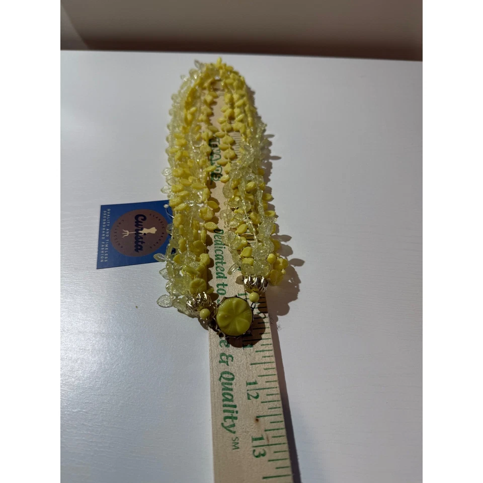 Gargantilla con cuentas vintage de flores amarillas de varios hilos - collar llamativo Foto 4 de 4