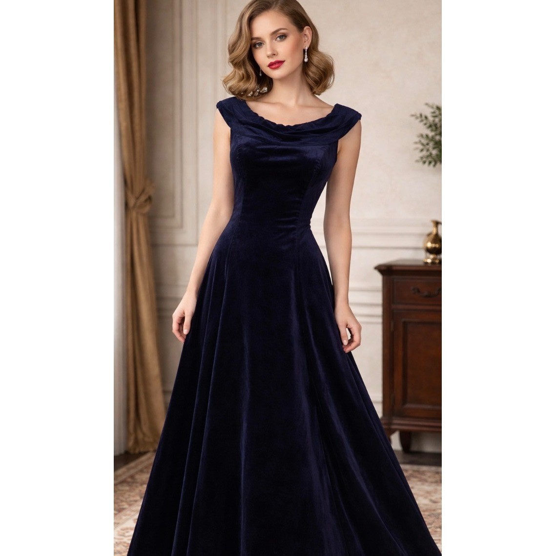 retro navy blue dress 1940s Navy Blue Cotton Rayon Shirtwaist Dress main image 0
