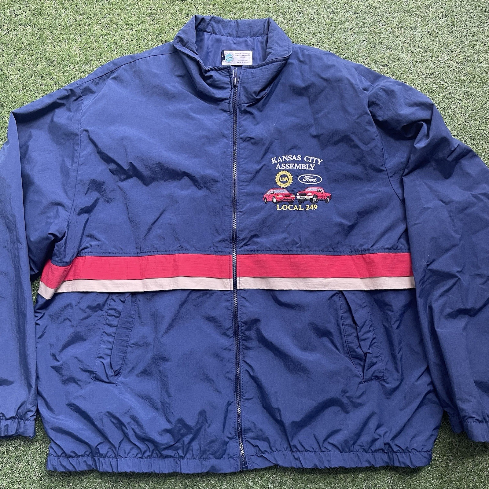 Vintage Ford Motors Jacket Mens XL Blue Kansas City Assembly Plant UAW 90s