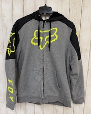 Fox Racing Mens Fleece Lined Full Zip Hoodie Size MD Gray Black Neon Yellow