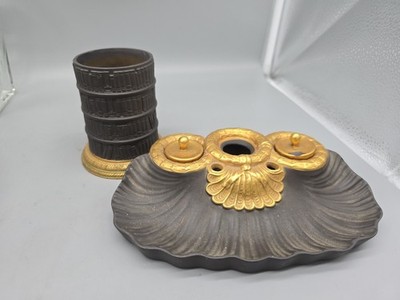 Mottahedeh Black Basalt Desk Set Pen Holder Inkwell As Found Rare Estate Find