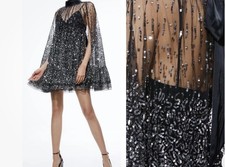 NWT Alice  Olivia Zenon Embellished Black Cape Mini Dress Size US 6 1,495