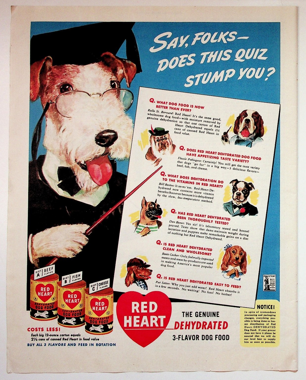 Red Heart Original 1943 Print Advertisement 10x13 Dehydrated