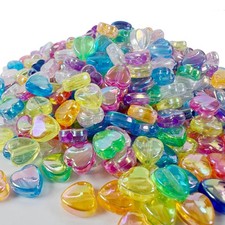 300pcs AB Color Heart Acrylic Beads 8x9mm Spacer Beads Jewelry Making DIY Craft