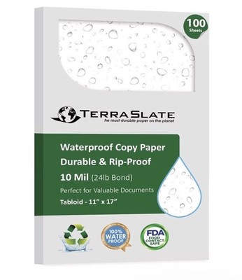 TerraSlate Waterproof Printer Paper | 10 Mil Copy Paper| 11'' x 17''  100 Sheets