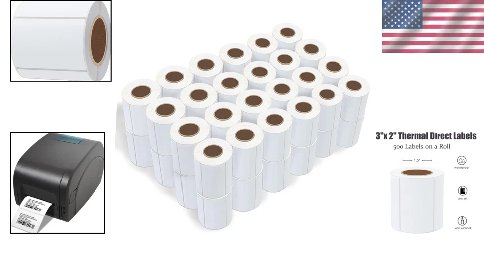 Compatible 3x2" Thermal Labels for Rollo & Zebra - 48 Rolls - Image 2 of 4