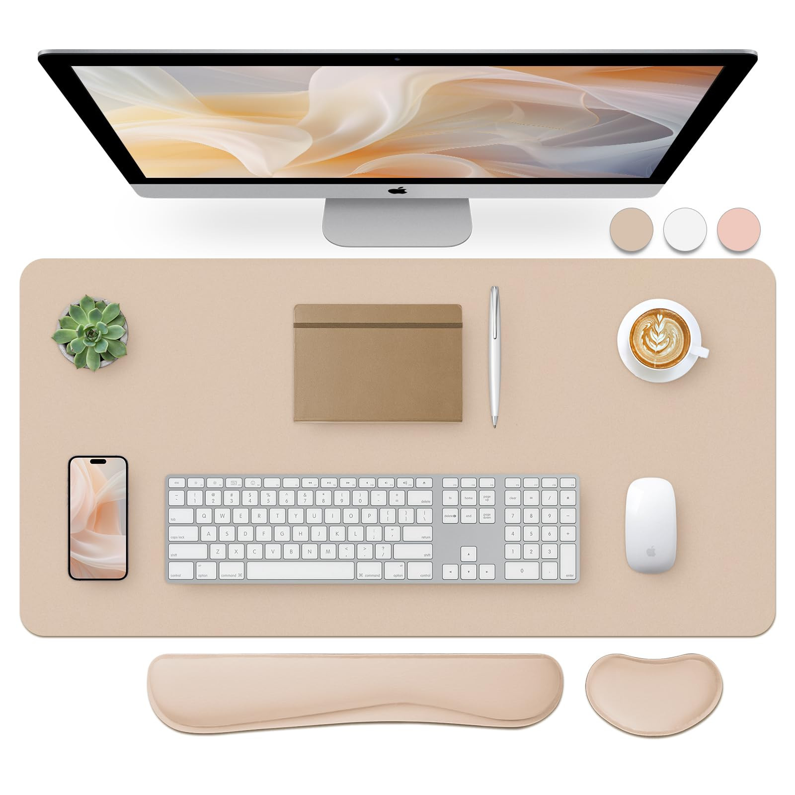 Premium Leather Desk Pad with Keyboard Wrist Rest and Extra-Large Mouse Mat Combo