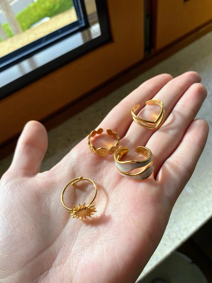 4 Wasserfeste, vergoldete Edelstahl Ringe als Set - Bild 4 von 4