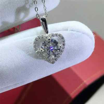 3Ct Lab Created Round Diamond Heart Pendant 14K White Gold Finish 16'' Free Chain